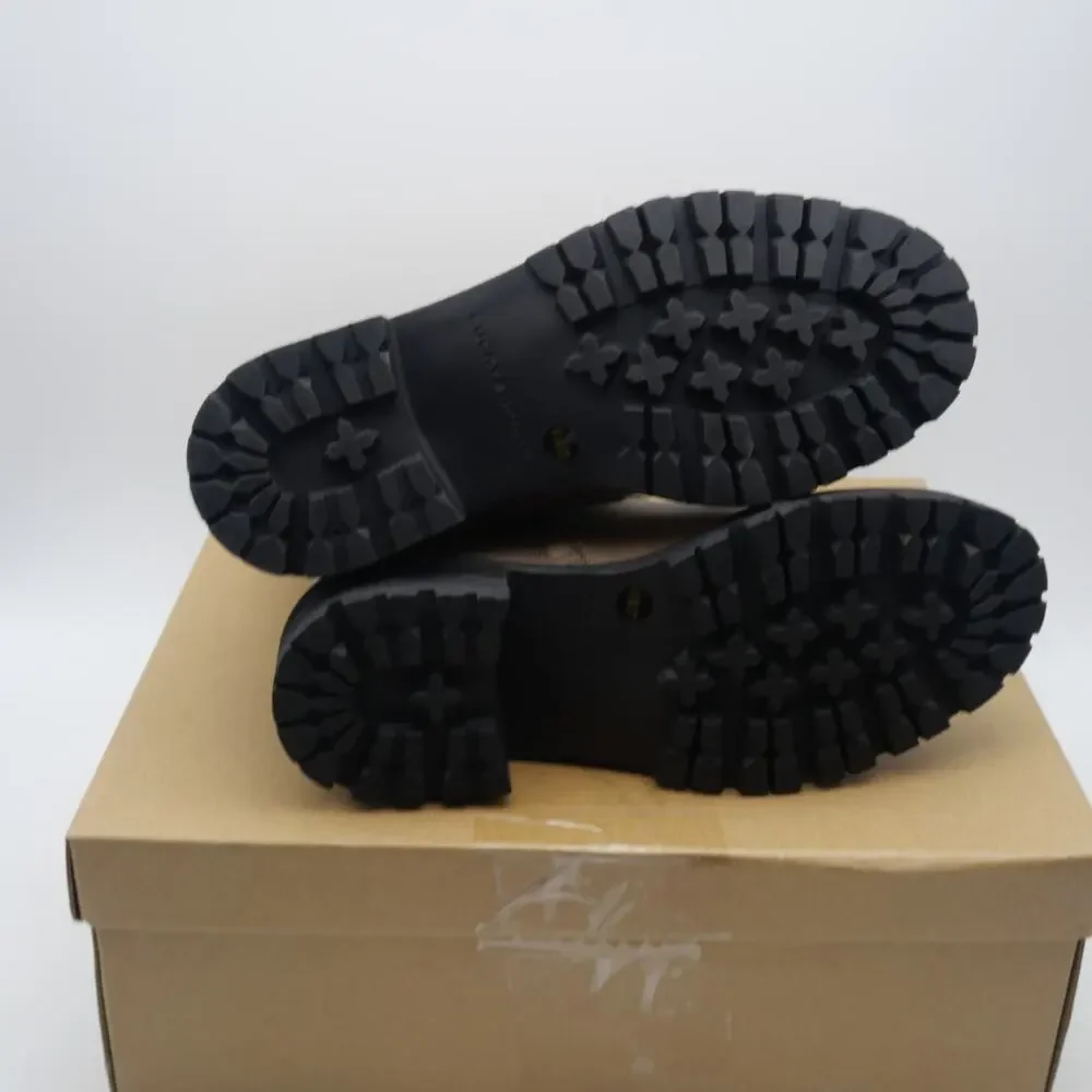 NEW Lucky Brand Women's 6.5 Taini Moto Lug Sole Booties Silver Cloud Brown - Picture 8 of 9